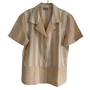70s Gingham Blouse Covered Buttons By Alicia Striped Cream L Vintage